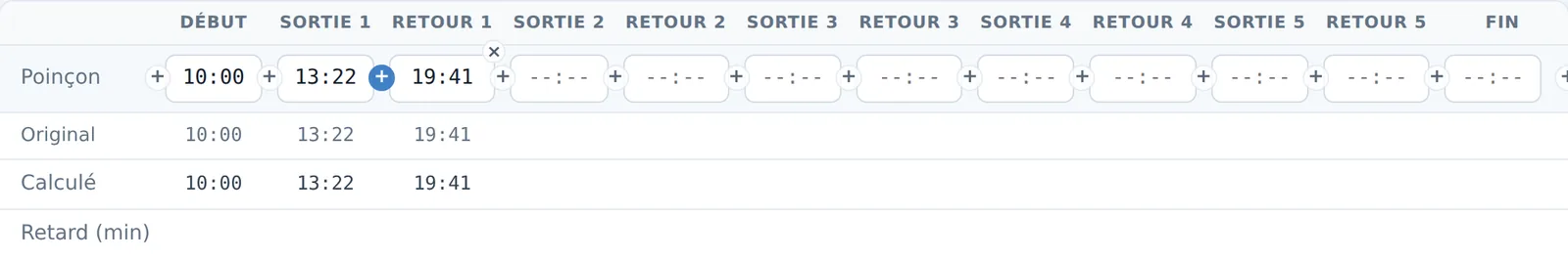 Le bouton + entre Sortie 1 et Retour 1