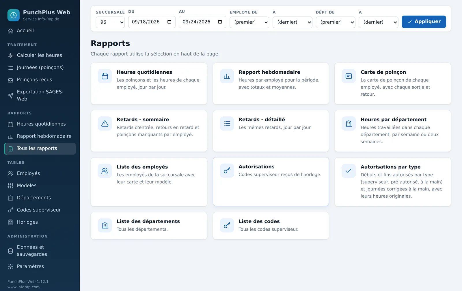 La liste des rapports